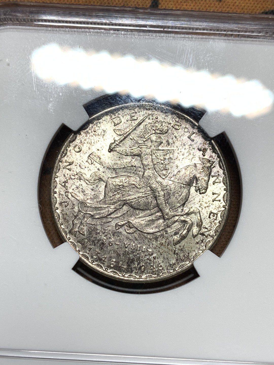 《竞宝斋》第116场-周日，周一 ，2场连拍（全场包邮） NGC MS62 卢森堡1946年盲人约翰20法郎银币