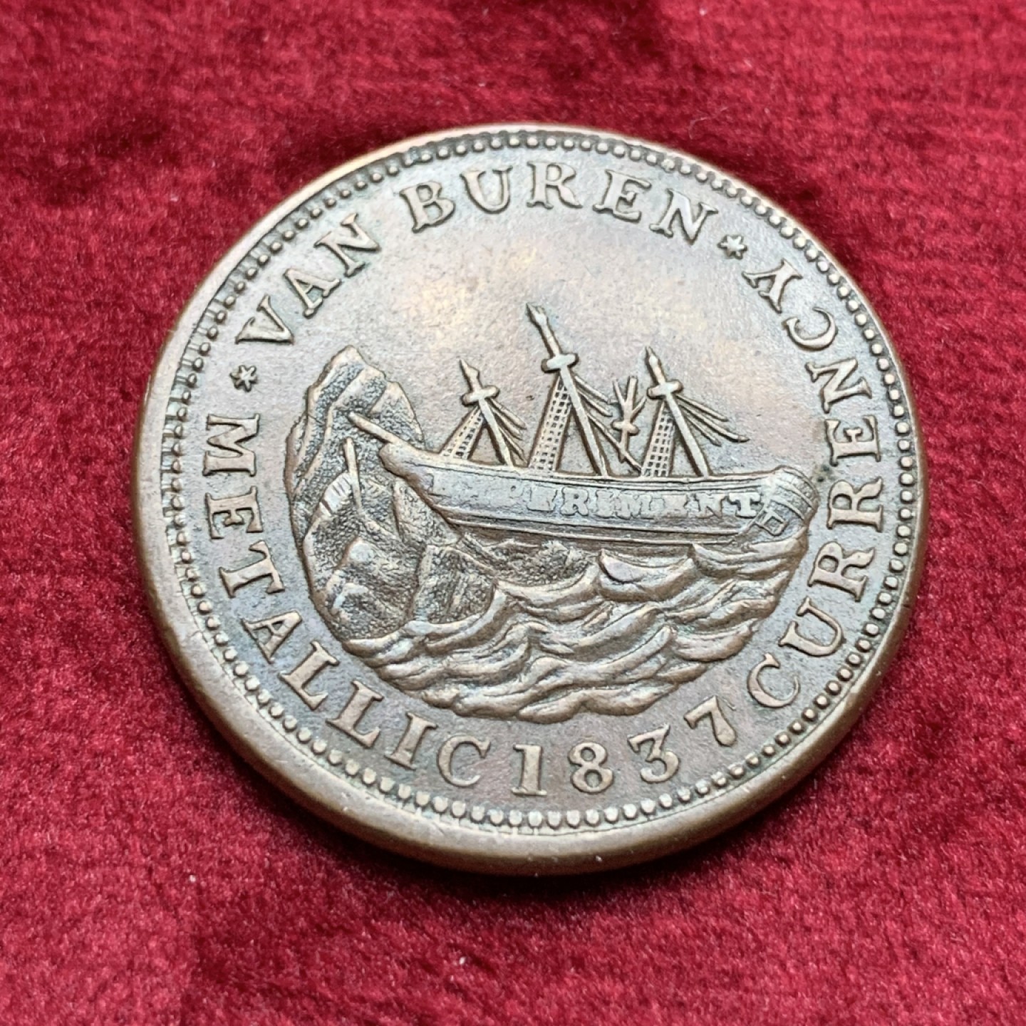 《竞宝斋》第116场-周日，周一 ，2场连拍（全场包邮） 美国 1837年 艰难时代 代用币 TOKEN 28.8mm直径 非常 厚重，1837作为美国第一次大萧条的首年