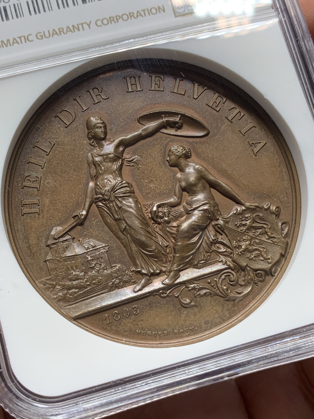 《竞宝斋》第116场-周日，周一 ，2场连拍（全场包邮） NGC MS64 1890年瑞士弗劳恩菲尔德射击节铜章，高浮雕铜章，高分品质