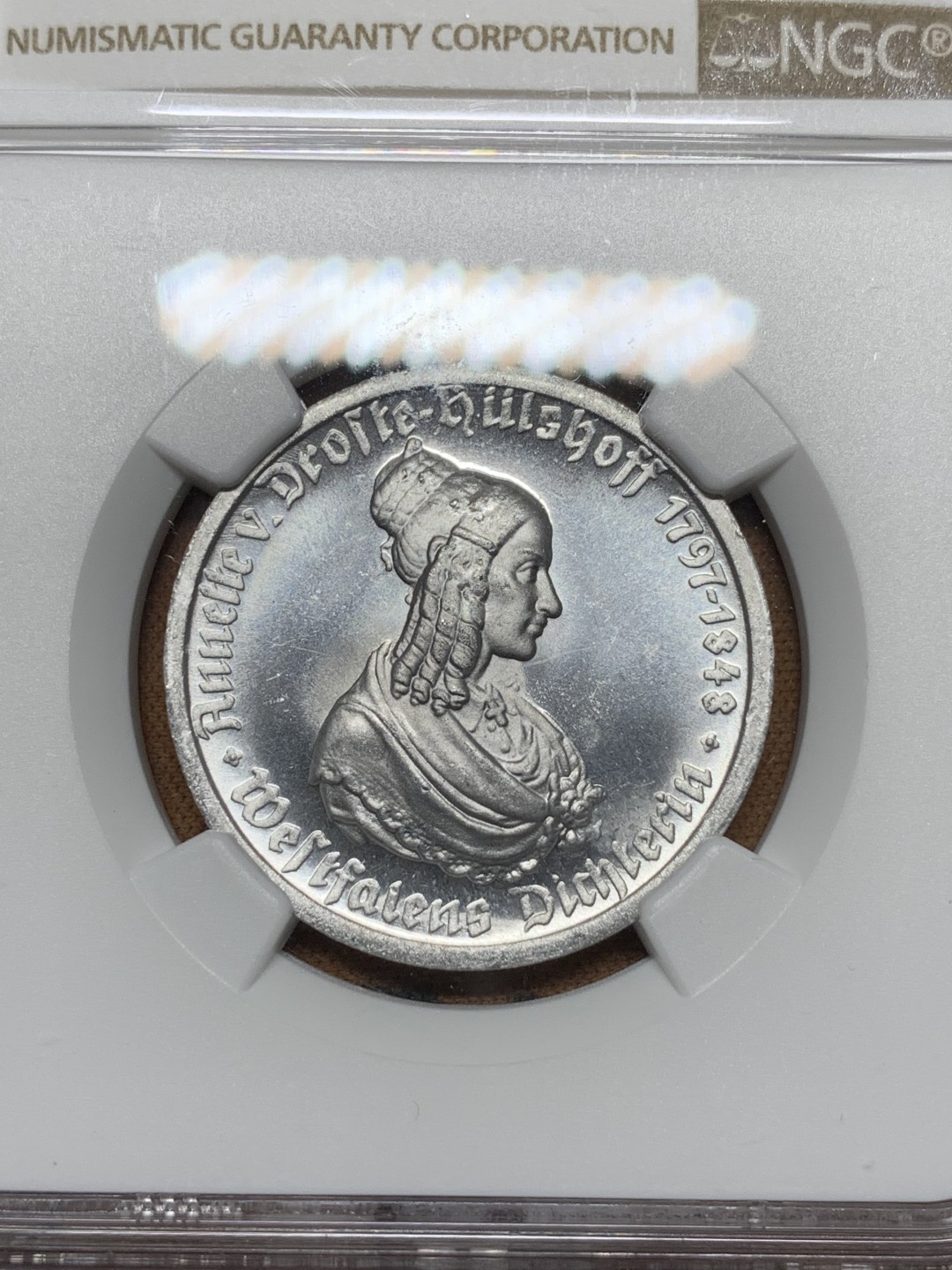 《竞宝斋》第116场-周日，周一 ，2场连拍（全场包邮） NGC MS64 德国 德紧 威斯特法伦1923年50马克女像铝币 底板镜面感强烈 打制深峻 转光一流 集套必备