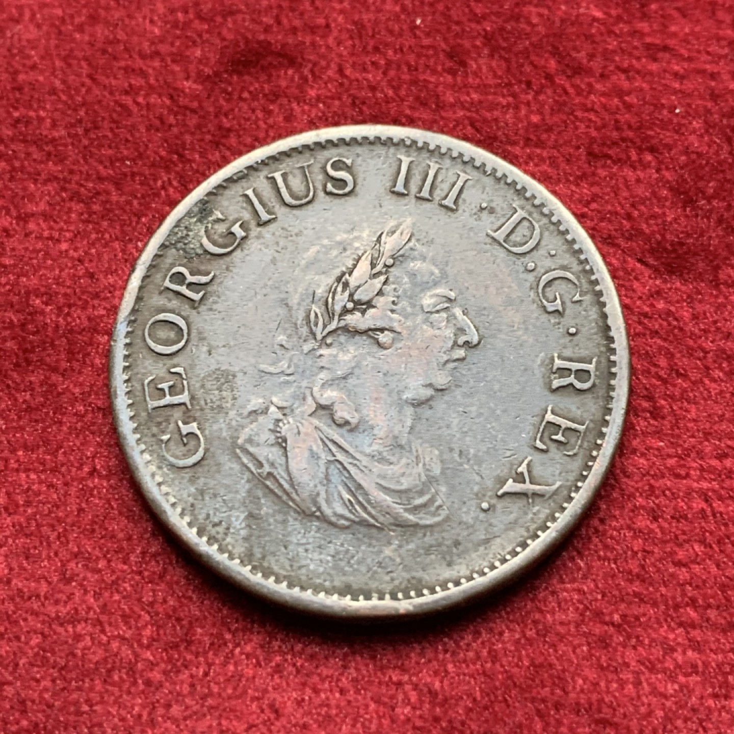 《竞宝斋》第116场-周日，周一 ，2场连拍（全场包邮） 爱尔兰 1805年 乔治三世 半便士 铜币 竖琴乔三 比较少的品种 特殊的边齿工艺 非常好