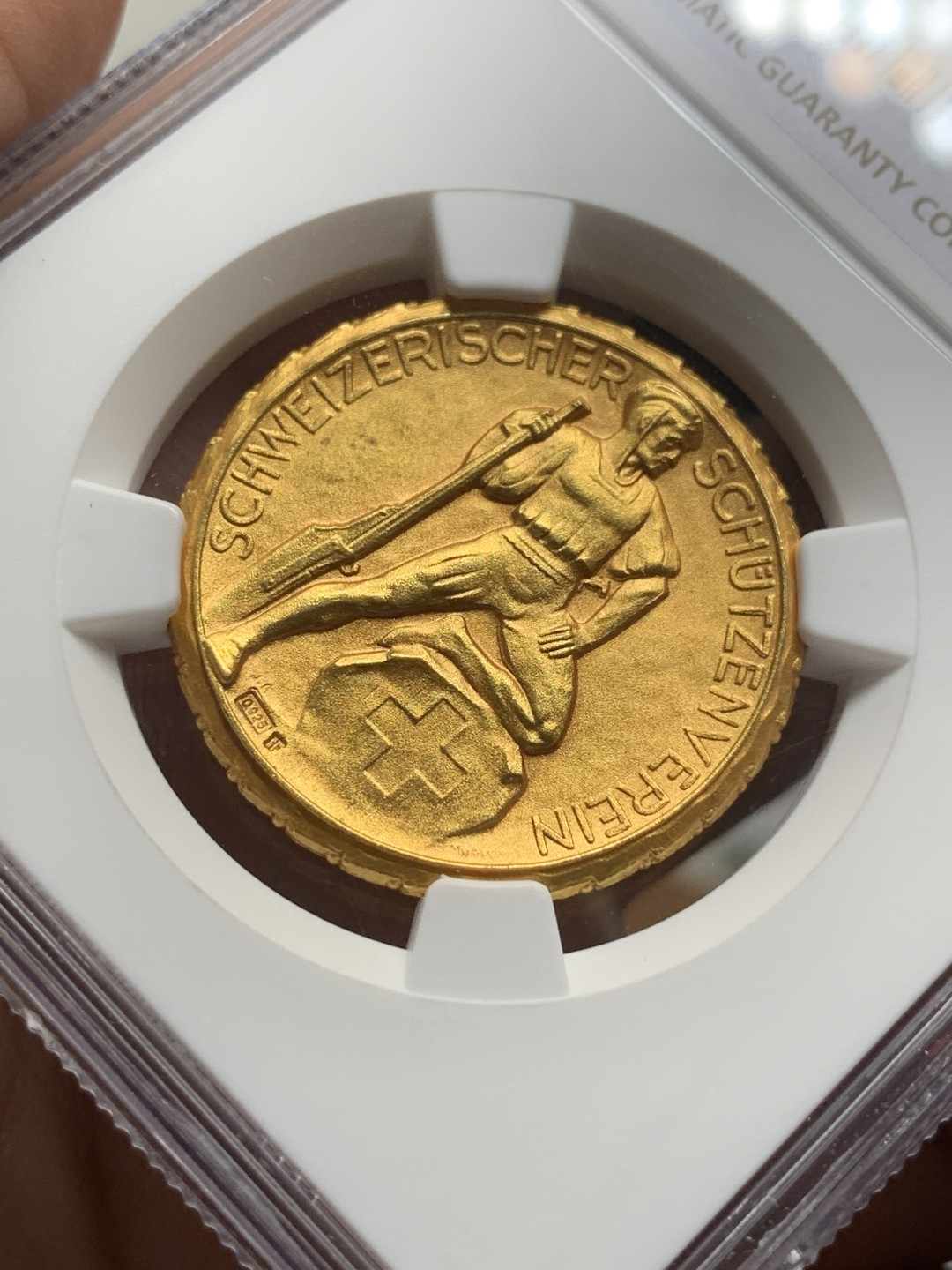 《竞宝斋》第116场-周日，周一 ，2场连拍（全场包邮） NGC MS66  1920-30年代瑞士射击节镀金银章 完美品相状态