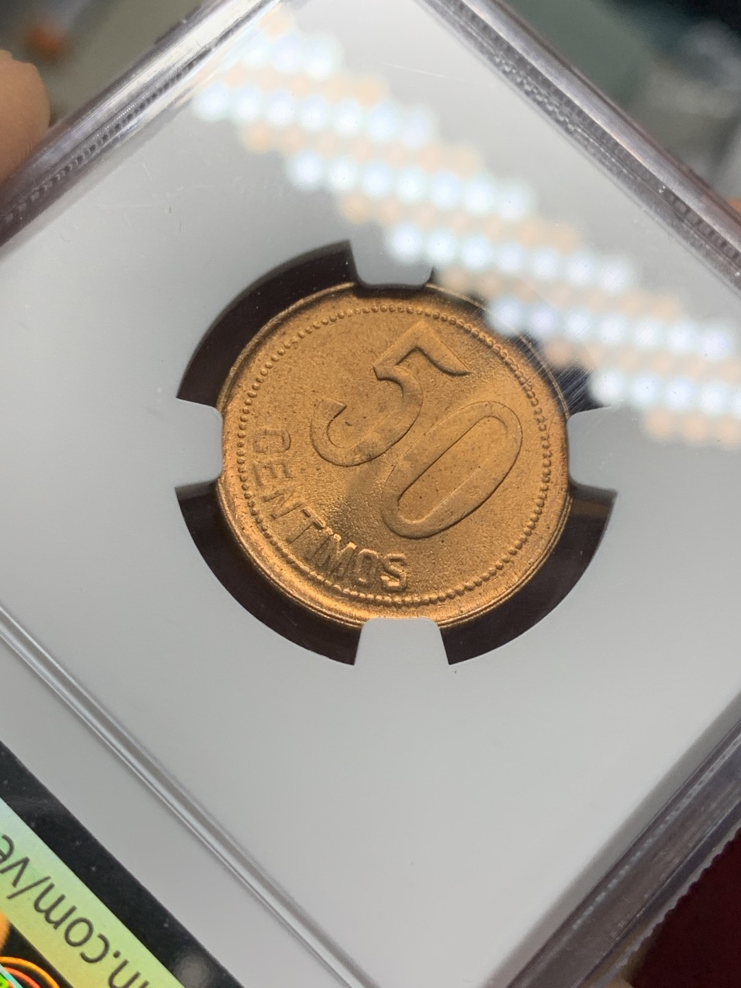 《竞宝斋》第116场-周日，周一 ，2场连拍（全场包邮） NGC-MS65RD 1937年 西班牙内战50分铜币，坐人女神。内战辅币，顶级分数，难得RD级别满铜光