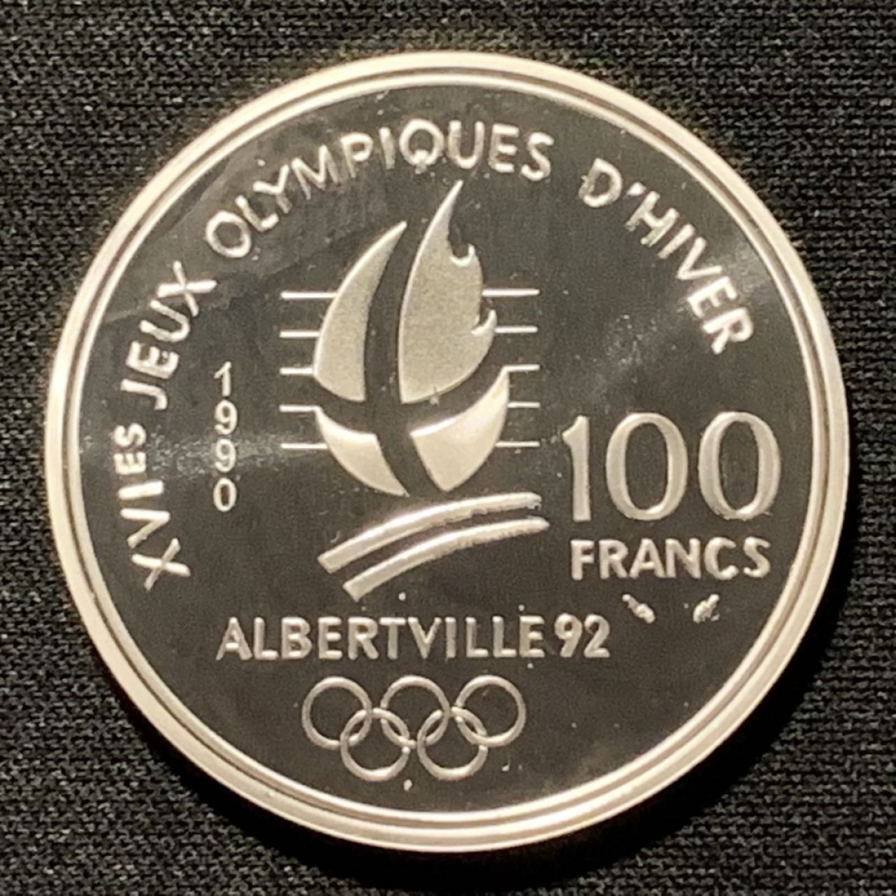 紫瑗钱币——第251期拍卖 法国 1990年 阿尔贝维尔冬奥会 双人滑雪 100法郎 22.2克 0.9银 精制