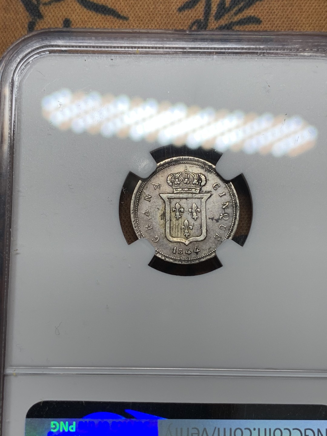 《竞宝斋》第116场-周日，周一 ，2场连拍（全场包邮） NGC XF 意大利 那不勒斯&西西里 1844年 5G 银币 少见品种