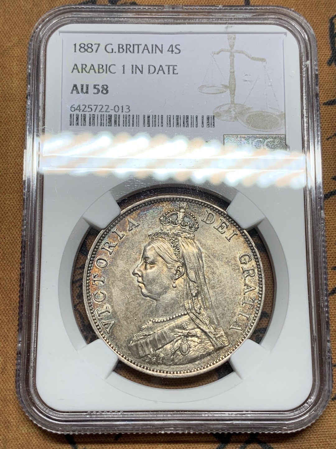 《竞宝斋》第116场-周日，周一 ，2场连拍（全场包邮） NGC AU58 英国1887年 维多利亚高冠双福林大银币 转光流畅，包浆浓厚，不可多得的高性价比美品