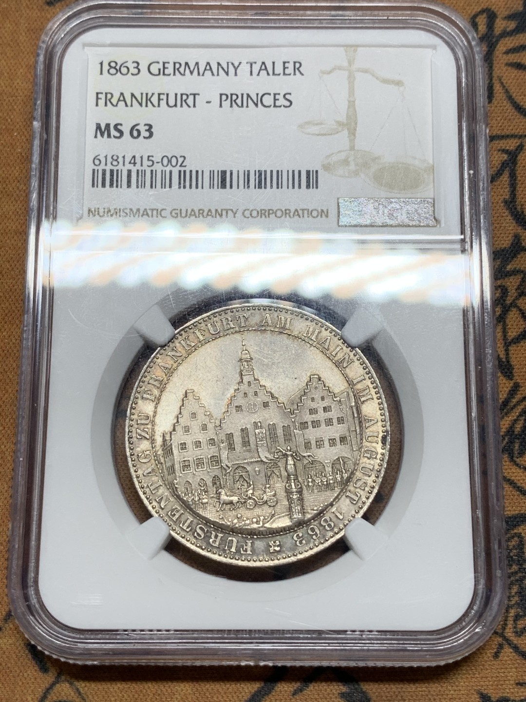 《竞宝斋》第116场-周日，周一 ，2场连拍（全场包邮） NGC MS63 1863年德国法兰克福王子会议泰勒 金色包浆 不输64分