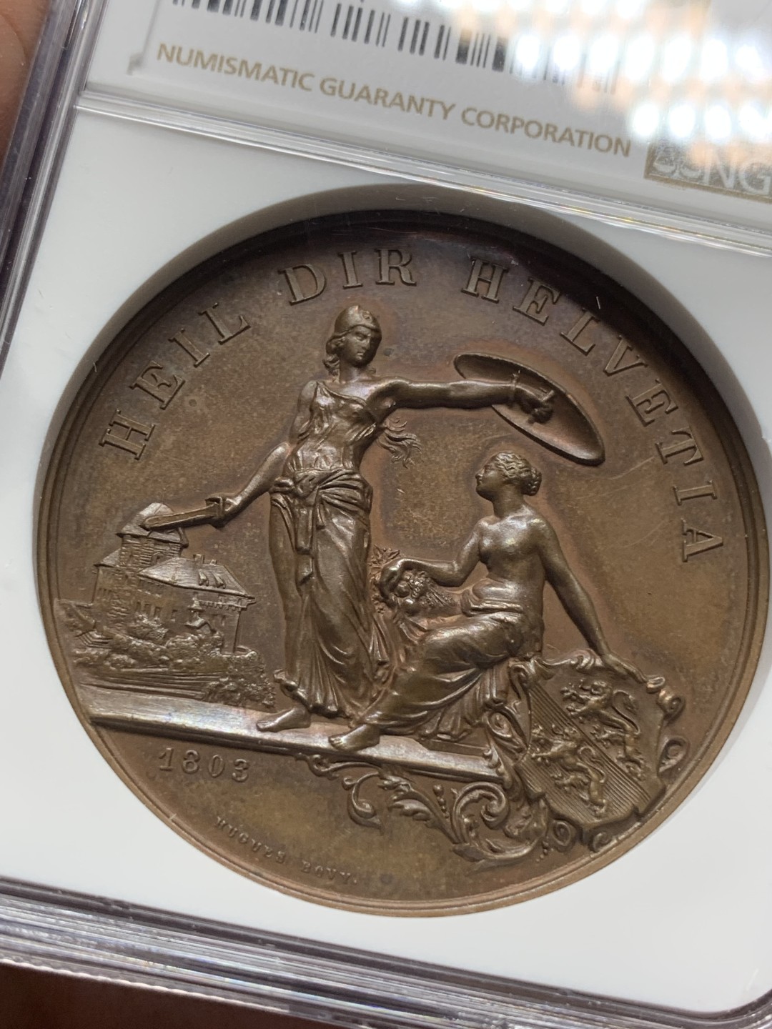 《竞宝斋》第116场-周日，周一 ，2场连拍（全场包邮） NGC MS64 1890年瑞士弗劳恩菲尔德射击节铜章，高浮雕铜章，高分品质