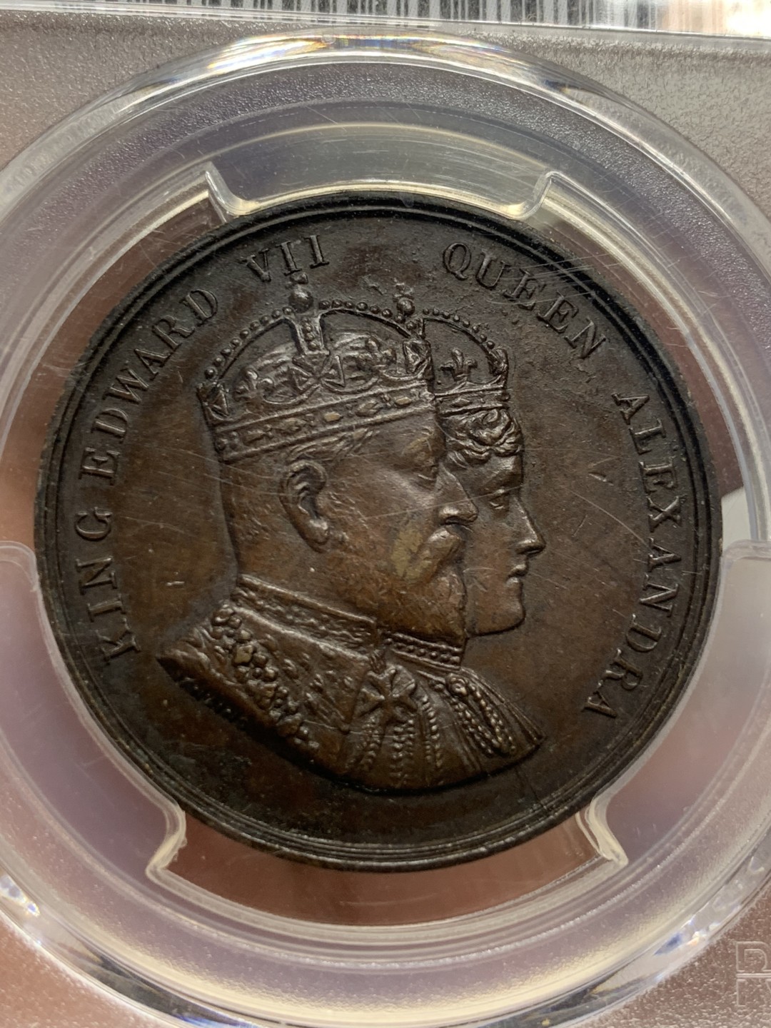 《竞宝斋》第116场-周日，周一 ，2场连拍（全场包邮） PCGS SP62 英国 1902年 爱德华七世 登基 纪念 铜章 少见品种