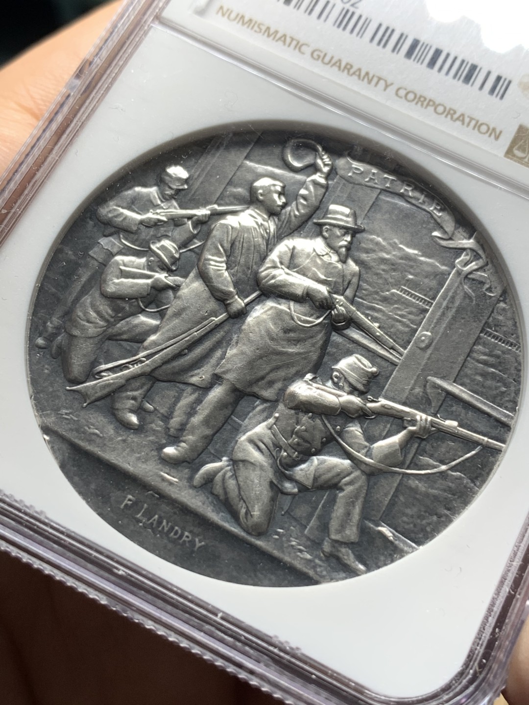 《竞宝斋》第116场-周日，周一 ，2场连拍（全场包邮） NGC MS61 1898年瑞士纳沙泰尔射击节银章，人物栩栩如生，热门品种