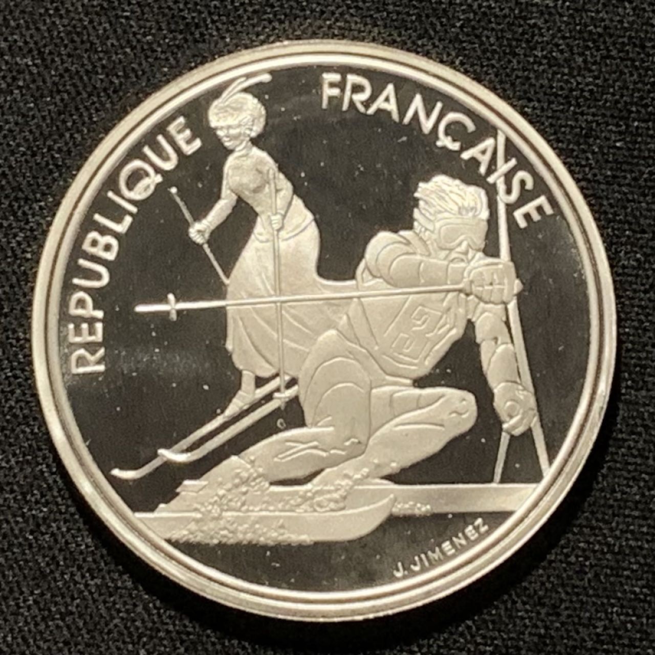 紫瑗钱币——第251期拍卖 法国 1990年 阿尔贝维尔冬奥会 双人滑雪 100法郎 22.2克 0.9银 精制