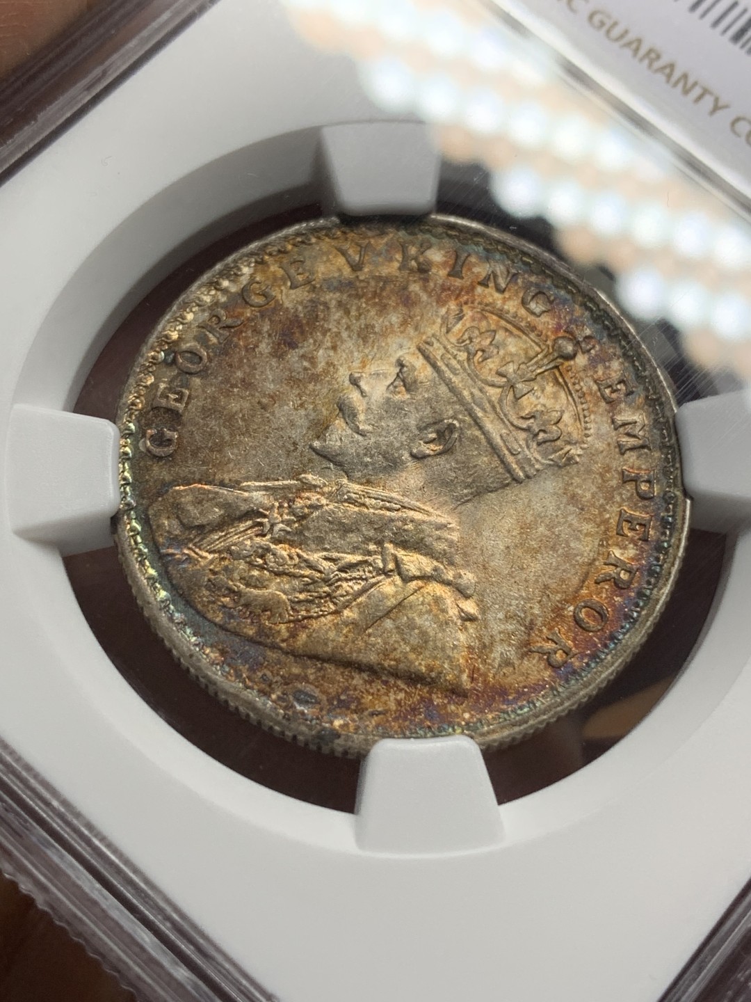 《竞宝斋》第116场-周日，周一 ，2场连拍（全场包邮） NGC UNC 五彩 英属 印度 1913年 乔五 1卢比 银币