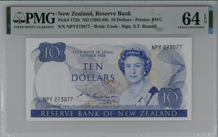 收藏联盟Quantum Auction 第209期拍卖 新西兰1985-89年10元 PMG64e 啄羊鹦鹉