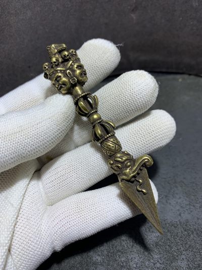 精美尼泊尔精工手做黄铜马头冥王金刚降魔杵， - 精美尼泊尔精工手做黄铜马头冥王金刚降魔杵，
