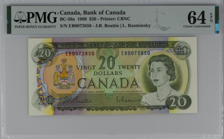 收藏联盟Quantum Auction 第209期拍卖 加拿大1969年20元 PMG64e 初版