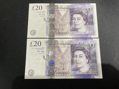 《外钞收藏家》第二百一十七期（三连拍第一场） - 英国F序列20镑 两连号 全新UNC 尾90、91