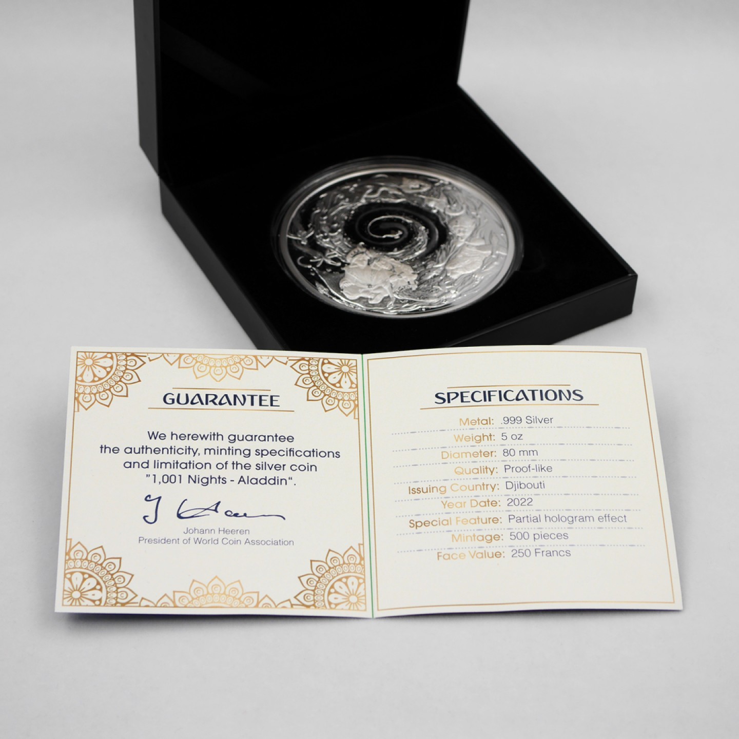2022年吉布提共和国一千零一夜[Vol.1]阿拉丁银币5盎司面值250法郎