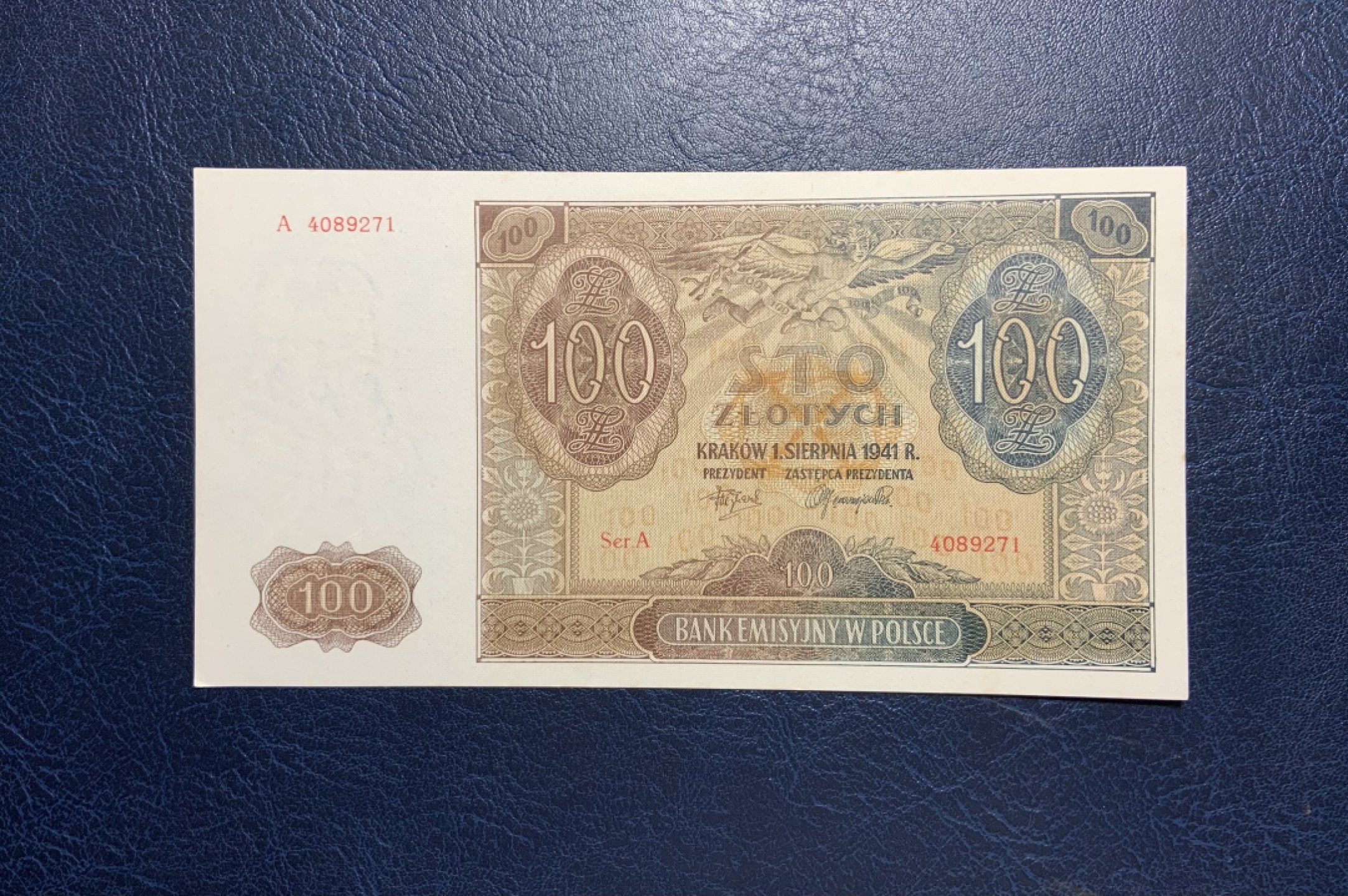 收藏联盟Quantum Auction 第209期拍卖 波兰1941年100兹罗提 品相UNC- A序列 大天使