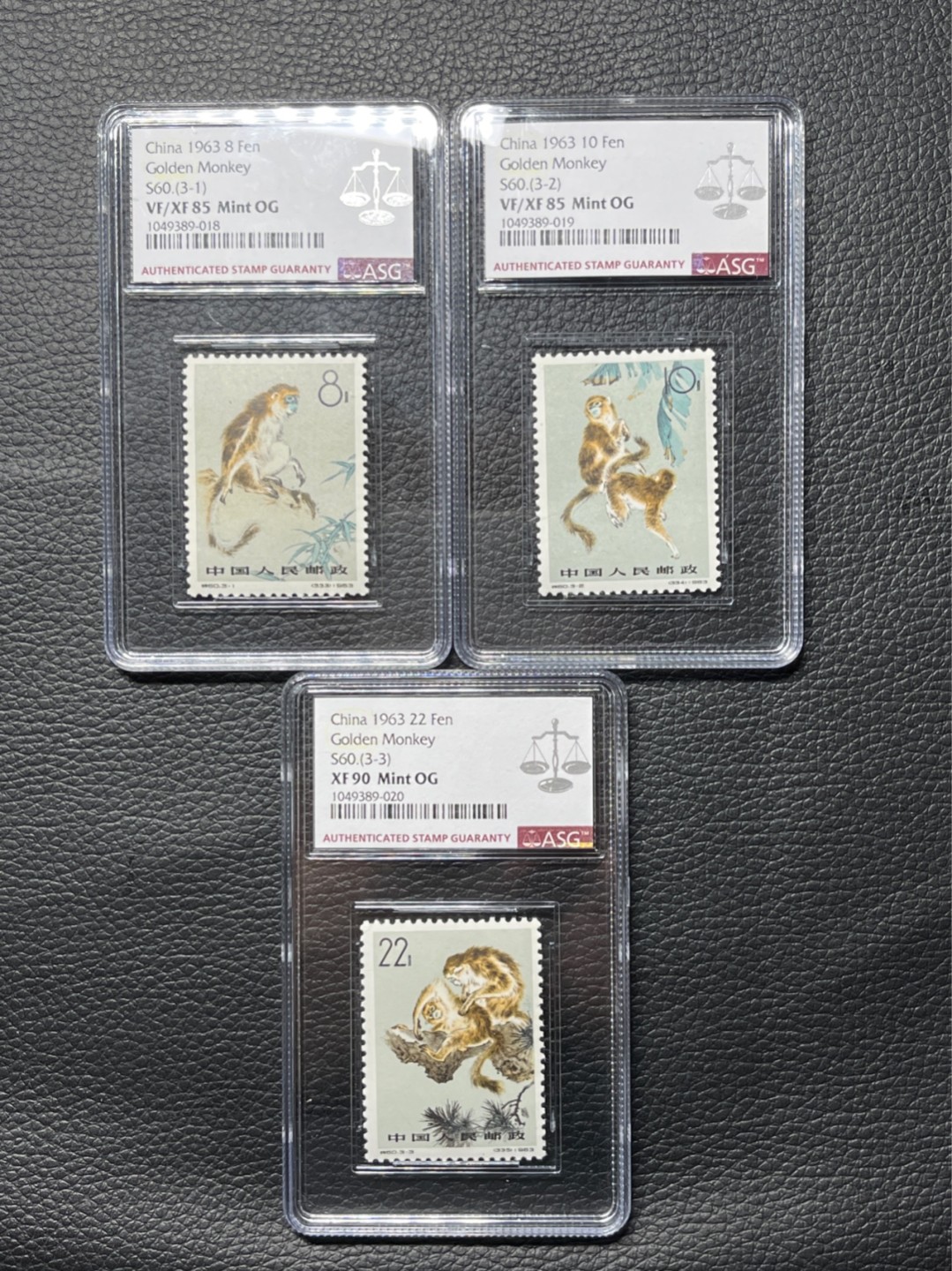 洪涛臻品批发群  精选邮票限时拍卖第八十六期 特60金丝猴新全  3-3 ASG90  OG，其余两枚85分。白胶润泽，最严格时期一次名出分，版撕全品送评，注意捡漏上车