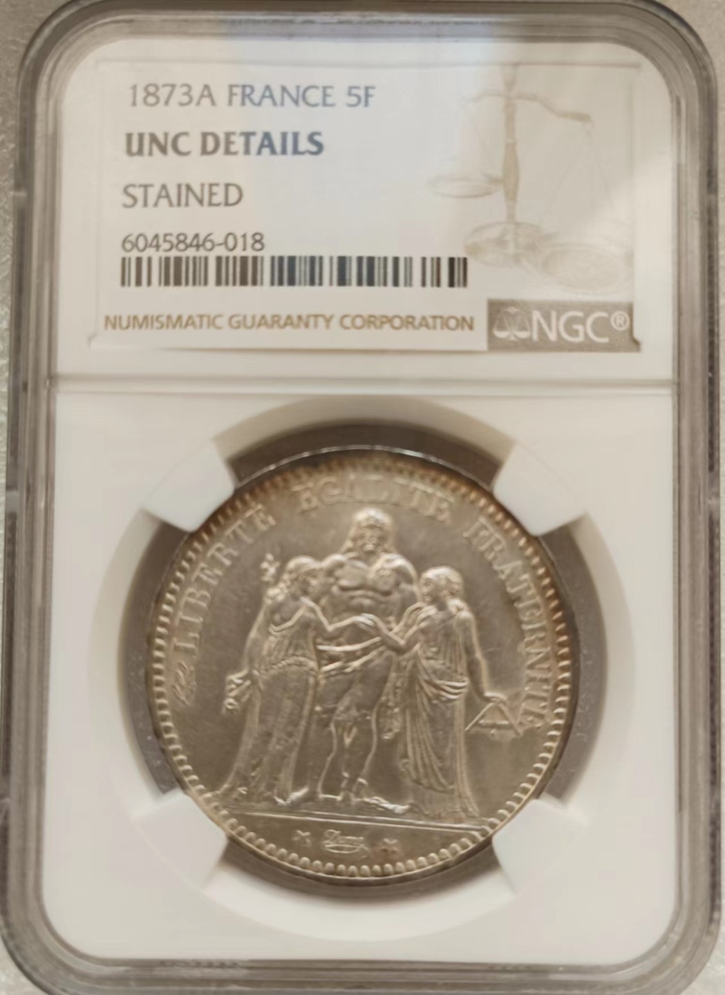 瓶子🏺第66期拍卖会 法国1873年大力神5法郎银币
