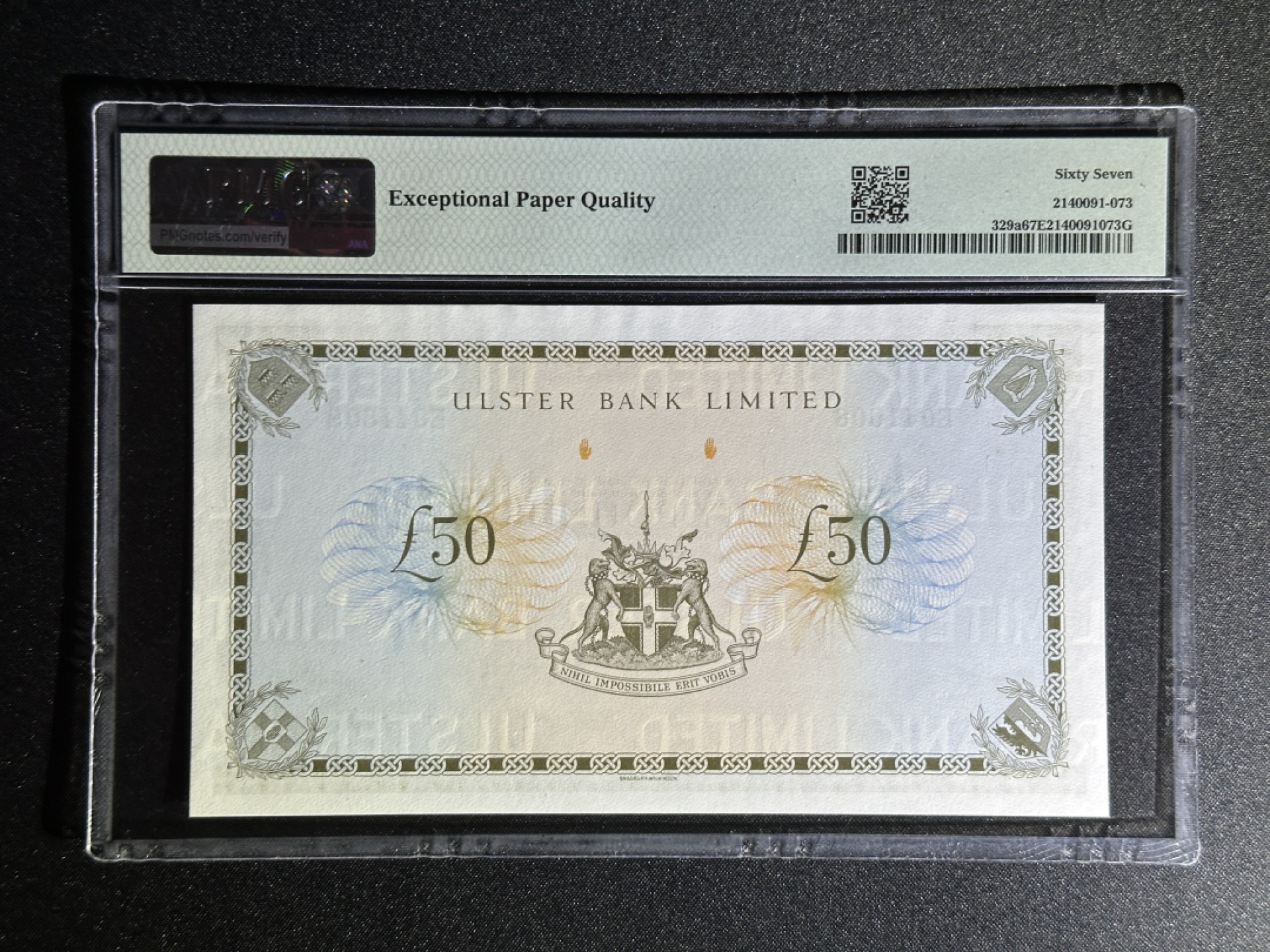 《张总收藏》80期——外币大拍 北爱尔兰50镑 PMG67E 1982年 阿尔斯特银行早期版本 亚军分