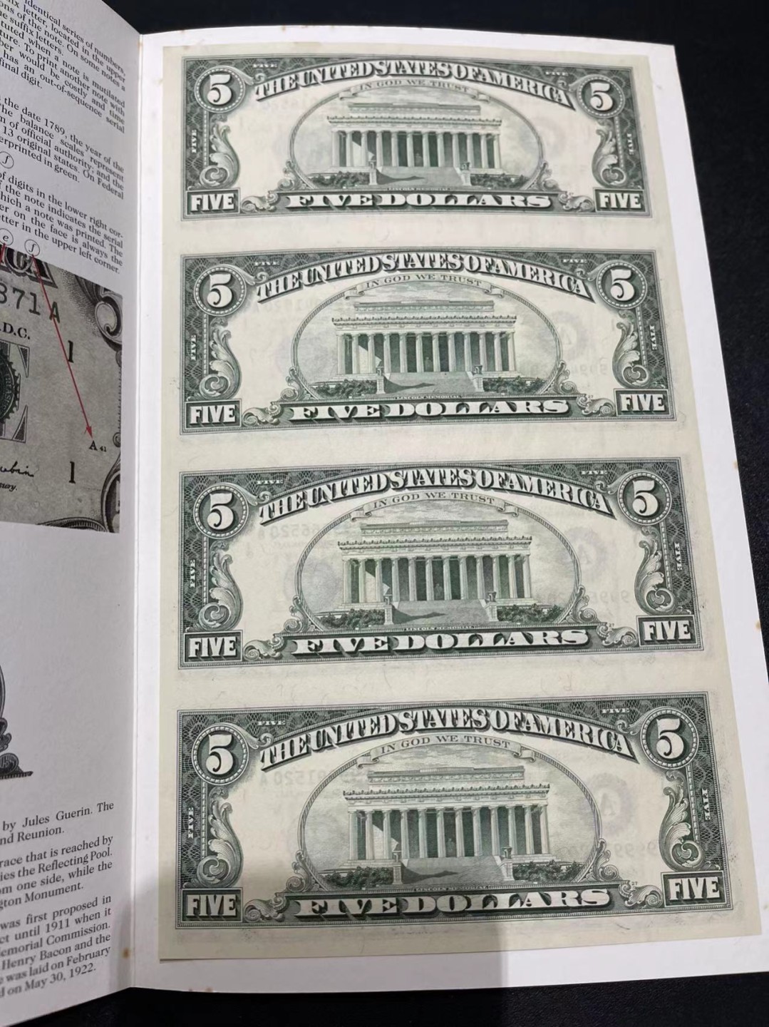 《外钞收藏家》第二百一十八期（波罗的海三国） 美国1995年5美元4连体，带原装册 有少量黄斑 册子也有些霉癍