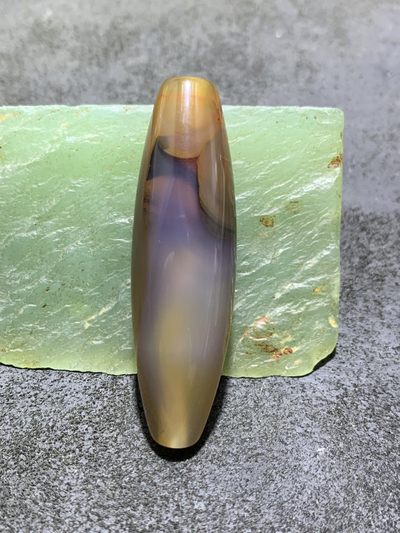 精美高玉化天珠型巴西玛瑙天眼大桶珠一个， - 精美高玉化天珠型巴西玛瑙天眼大桶珠一个，
