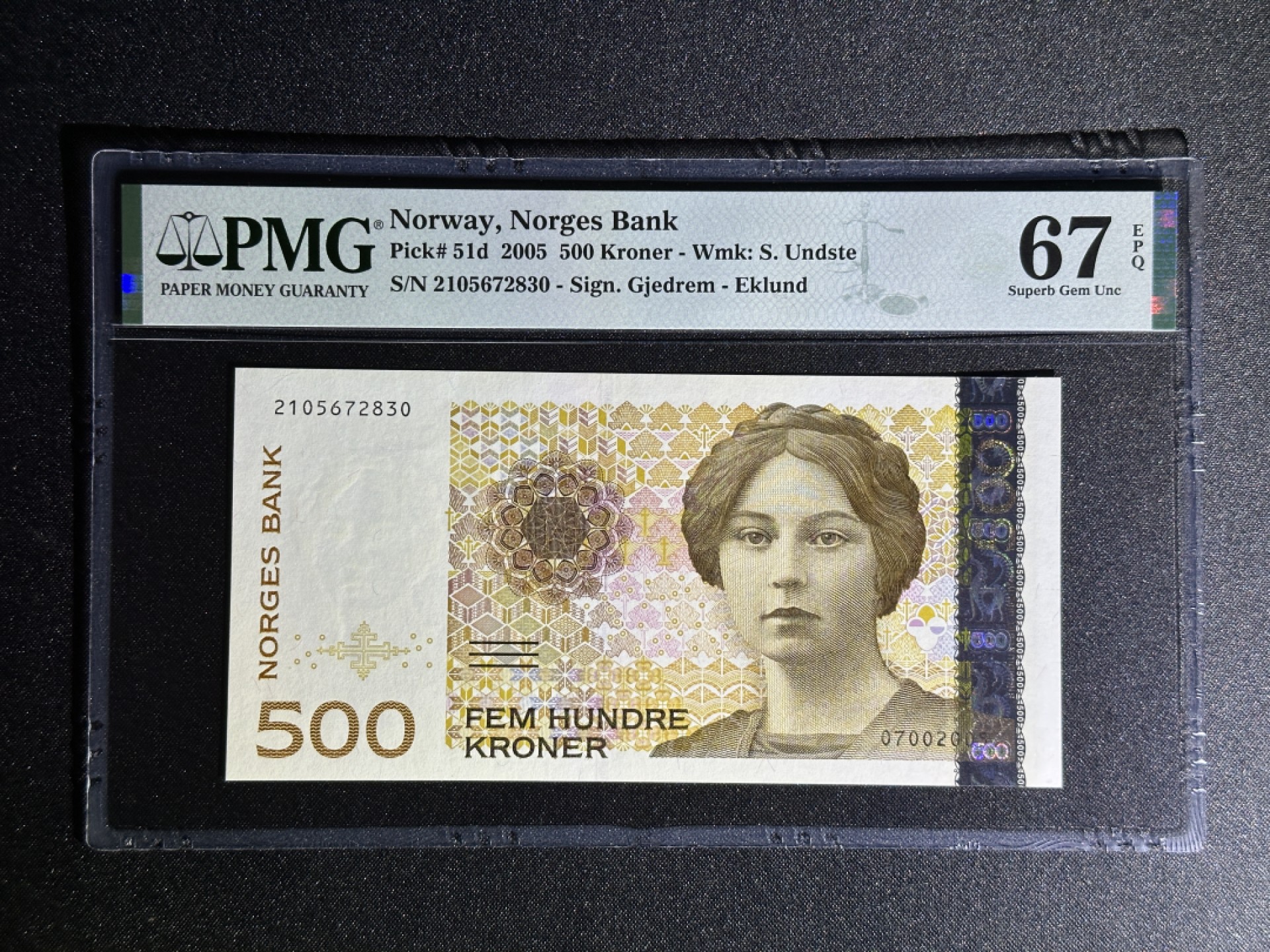 《张总收藏》80期——外币大拍 挪威500克朗 PMG67E 2005年
