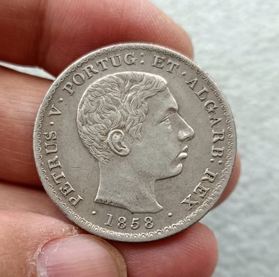 英国首日封、纪念币、MS精制套币，葡萄牙、葡属殖民币，彼得堡世界钱币勋章拍卖第27期 - 葡萄牙1858年500瑞斯银币，佩德罗五世