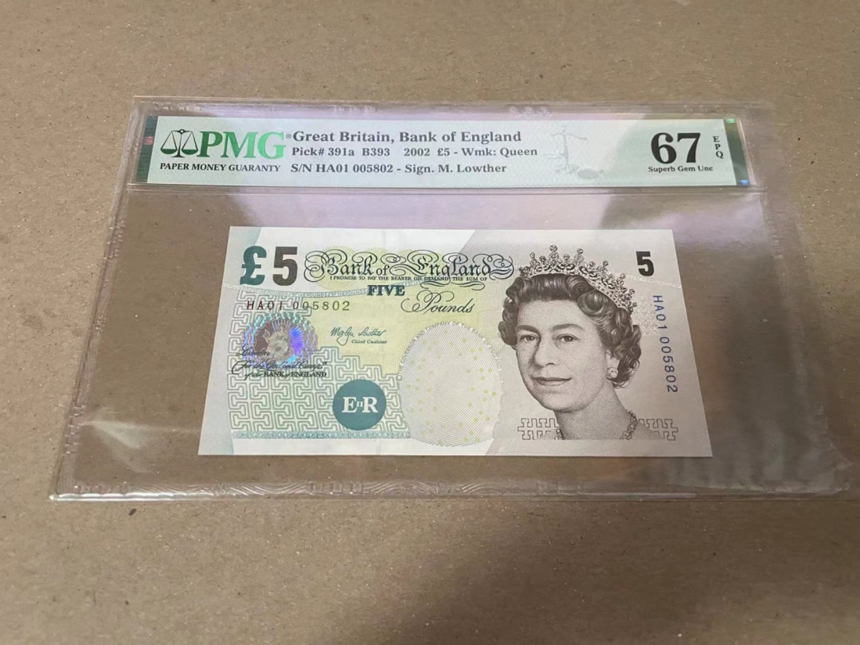 【Blue Auction】✨世界纸币精拍第252期——补号伦勃朗 【HA01 无47千位号】英国 2002年5镑 PMG67EPQ 
