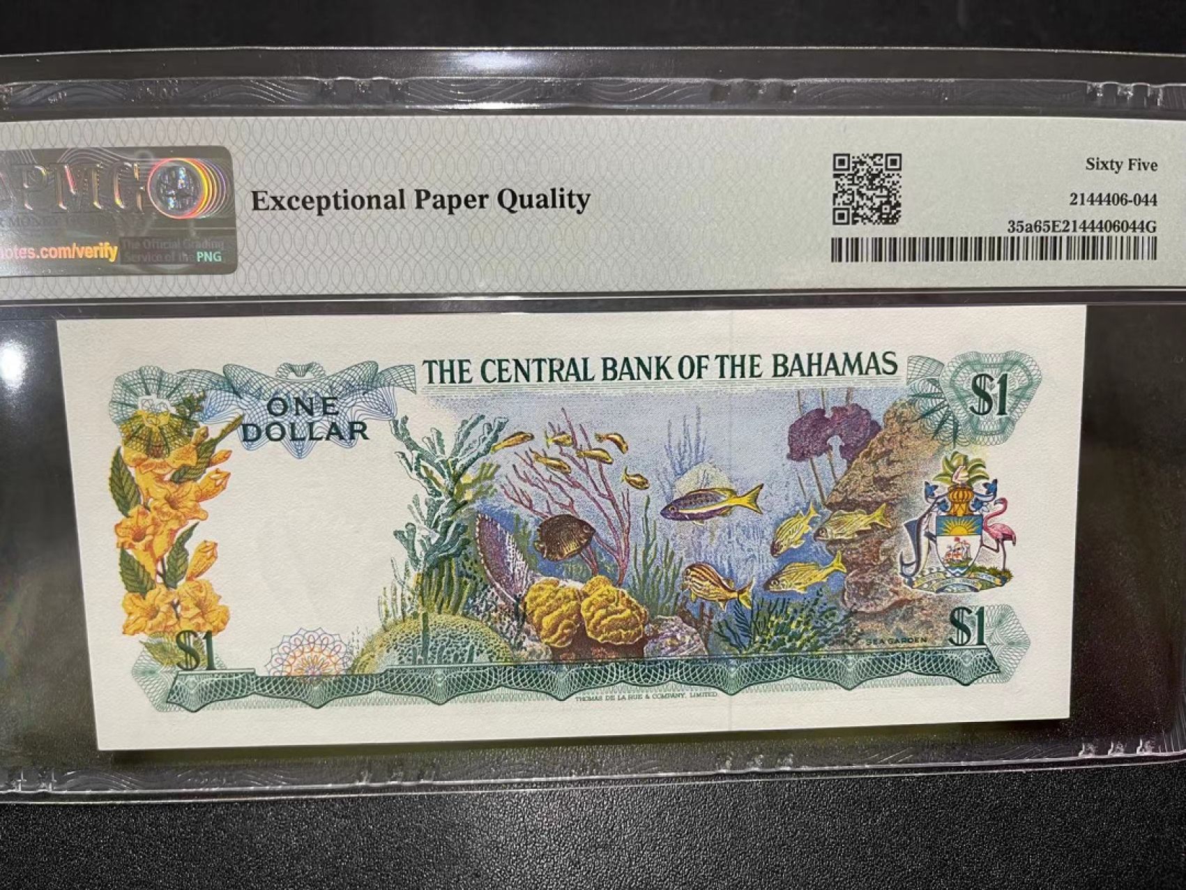 《外钞收藏家》第二百一十九期（三连拍第三场） 1974年巴哈马1刀 PMG65无47尾99