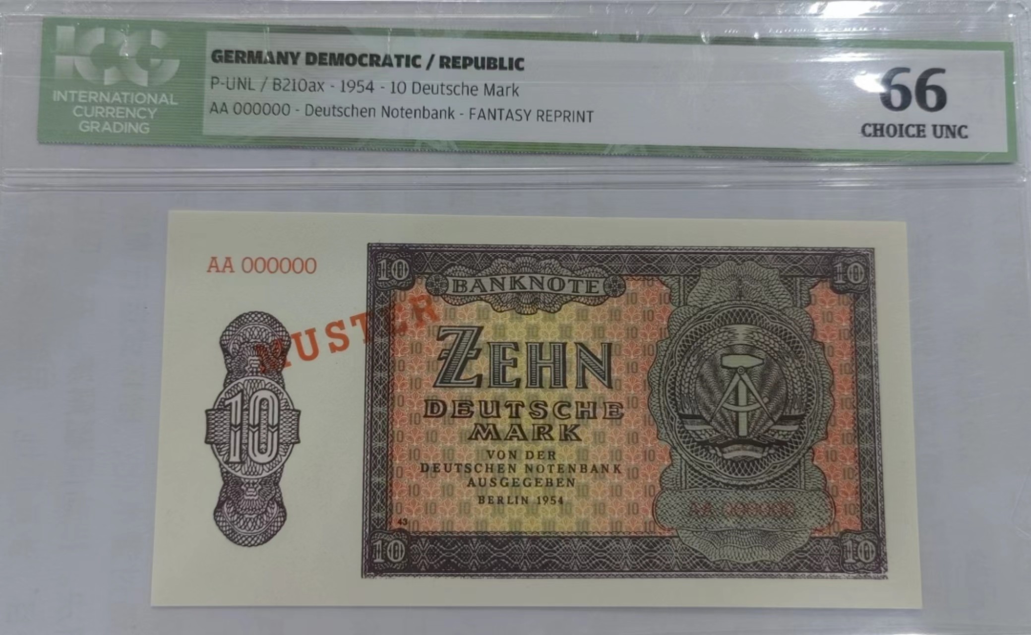 【Blue Auction】✨世界纸币精拍第252期——补号伦勃朗 德国 1954年10马克 ICG66EPQ 样钞