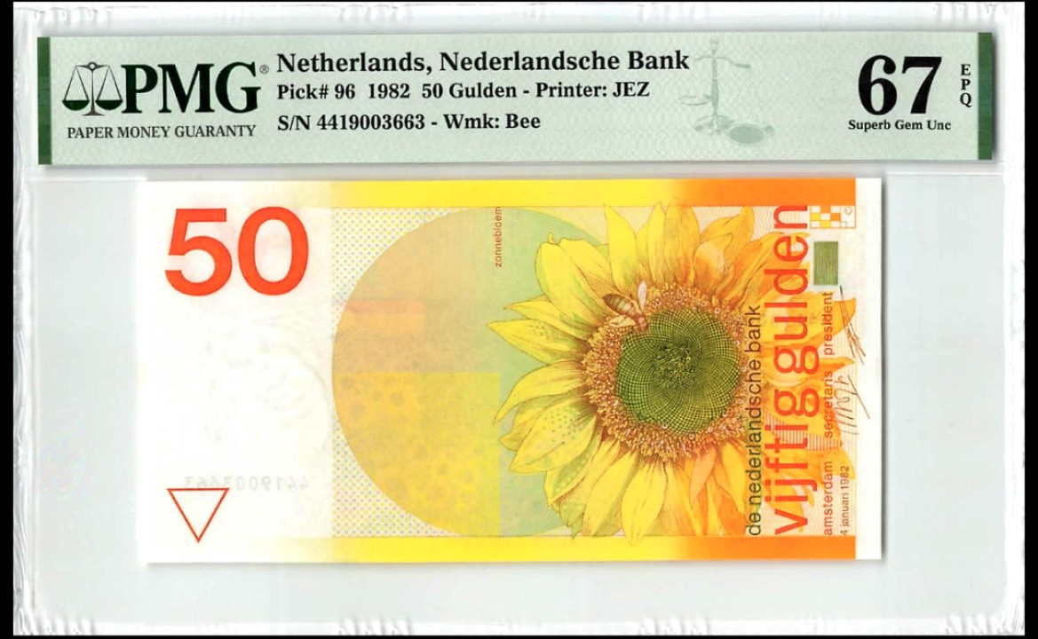 【Blue Auction】✨世界纸币精拍第252期——补号伦勃朗 荷兰 1982年50盾 PMG67EPQ 经典向日葵 