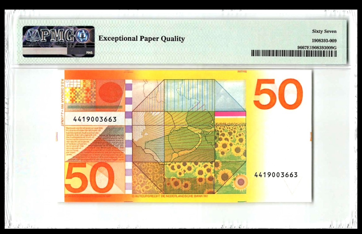【Blue Auction】✨世界纸币精拍第252期——补号伦勃朗 荷兰 1982年50盾 PMG67EPQ 经典向日葵 