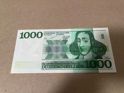 【Blue Auction】✨世界纸币精拍第252期——补号伦勃朗 - RR.荷兰 1972年1000盾 斯宾诺莎 全新UNC 凹凸感非常好