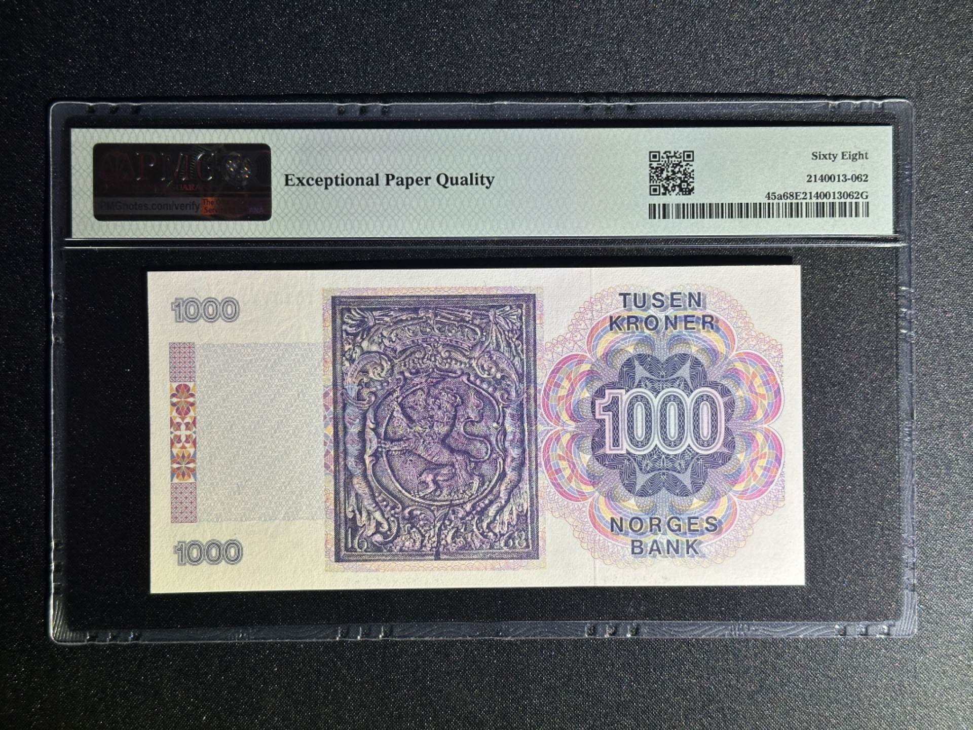 《张总收藏》80期——外币大拍 挪威1000克朗 PMG68E P-45a 1989年首发年