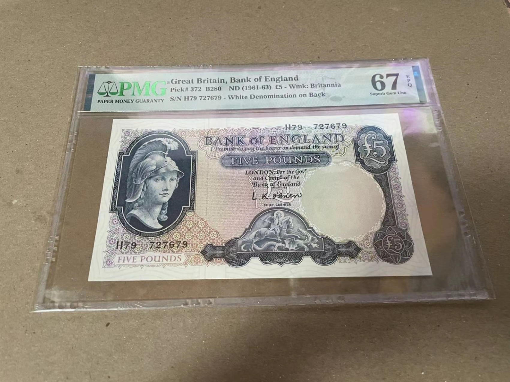 【Blue Auction】✨世界纸币精拍第252期——补号伦勃朗 英国 B序列 1961-63年5镑 PMG67EPQ 高分