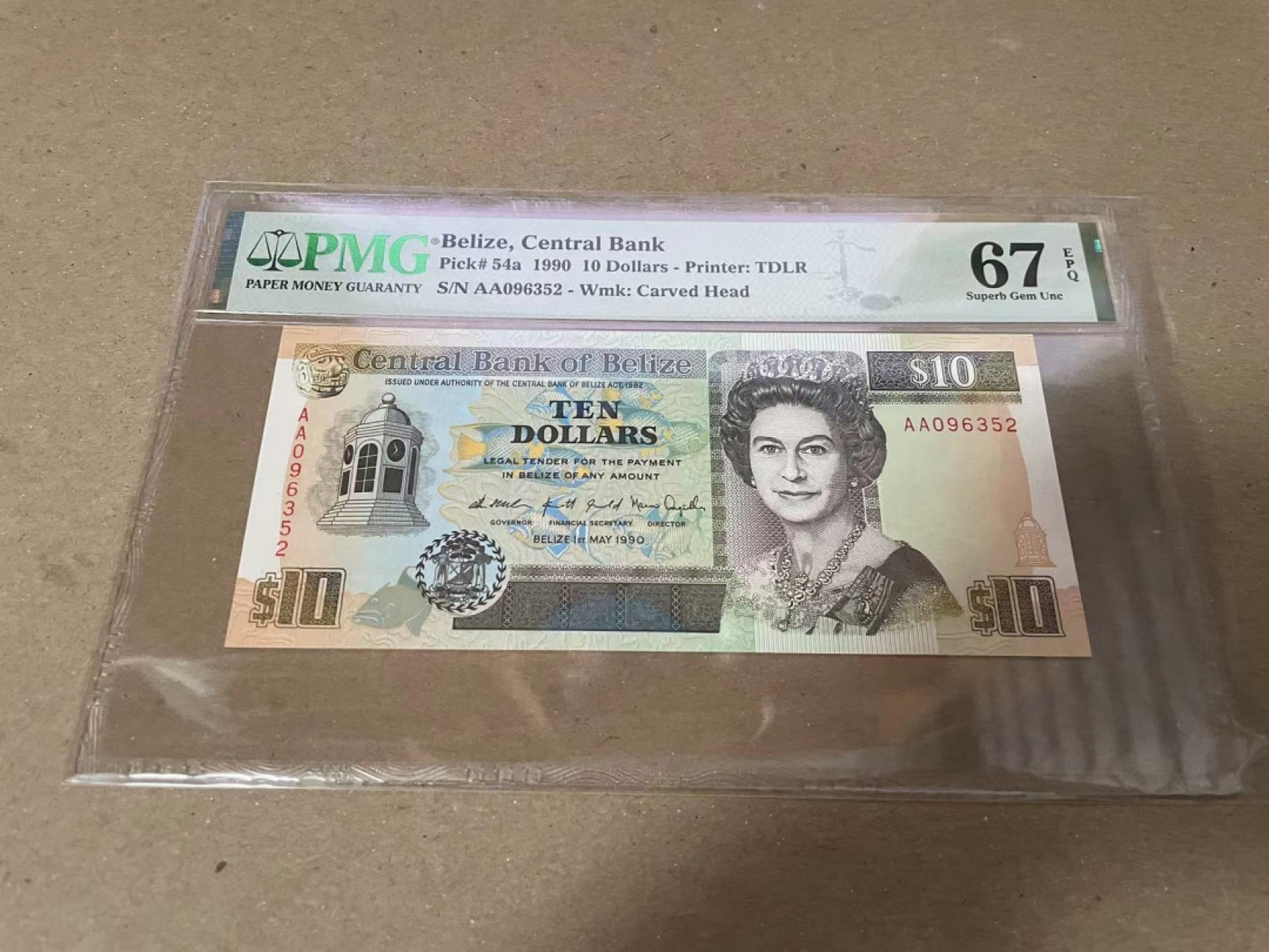 【Blue Auction】✨世界纸币精拍第252期——补号伦勃朗 【AA无47】伯利兹 1990年10元 PMG67EPQ 女王