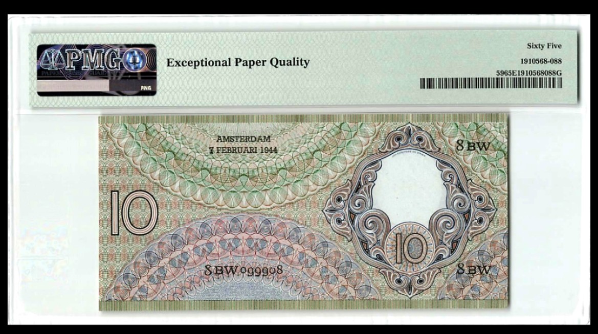 【Blue Auction】✨世界纸币精拍第252期——补号伦勃朗 【倒置号099908少见】荷兰 1943-44年10盾 PMG65EPQ 绝品