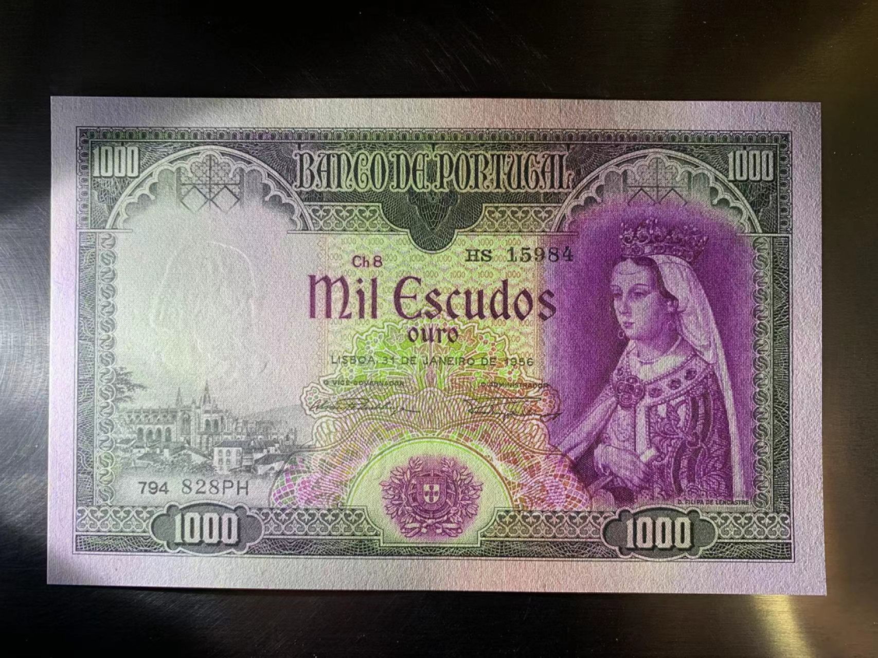 【Blue Auction】✨世界纸币精拍第252期——补号伦勃朗 RR.葡萄牙 1956年初版1000比塞塔 Filipa女王 全新UNC少见品相 BWC出品 非常漂亮