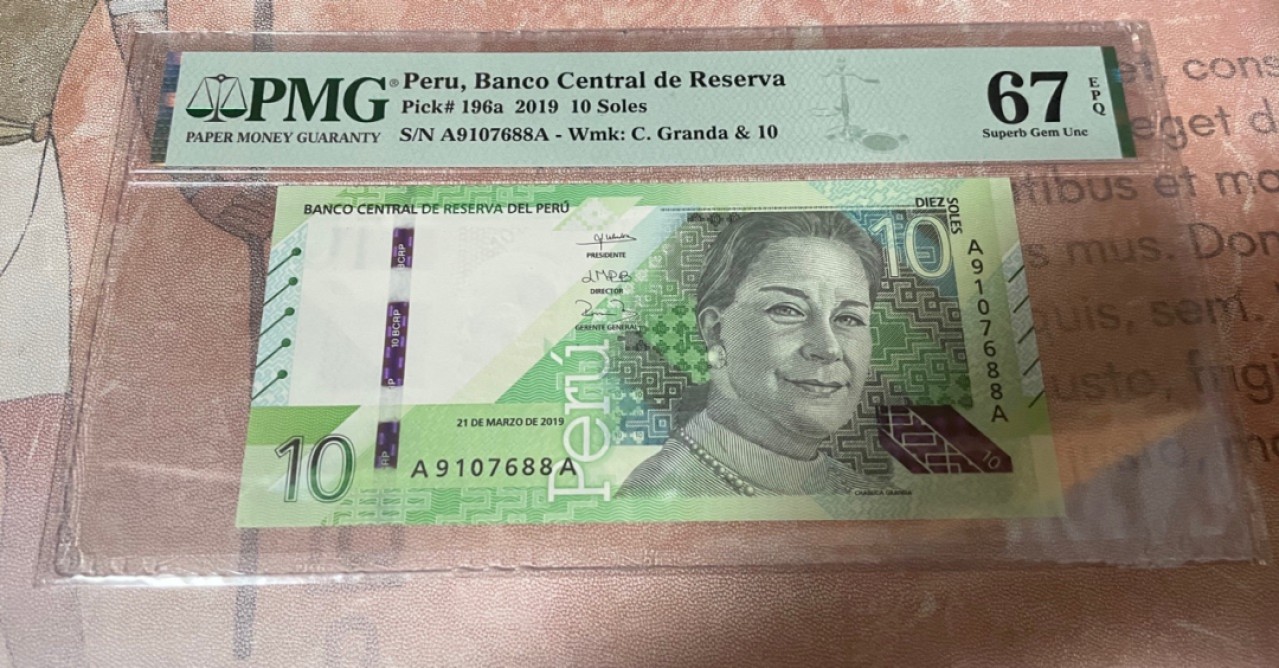 【Blue Auction】✨世界纸币精拍第252期——补号伦勃朗 【AA】秘鲁 2019年10索尔 PMG67EPQ 