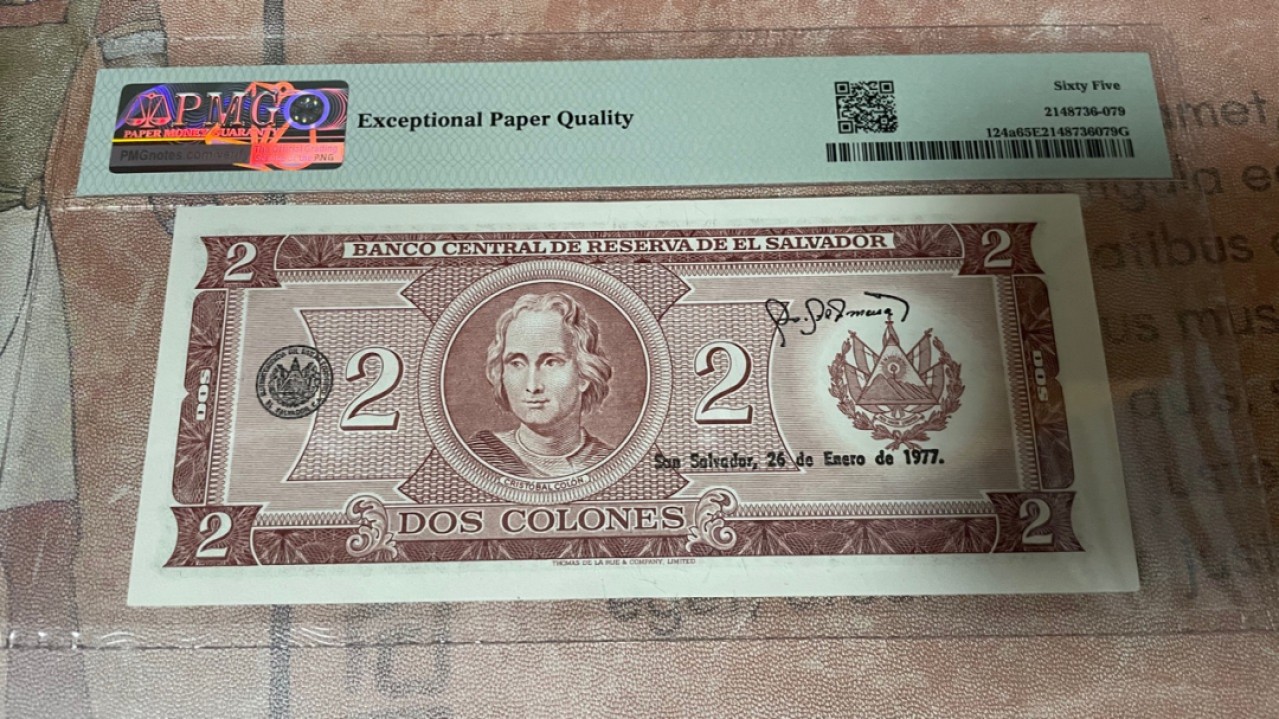 【Blue Auction】✨世界纸币精拍第252期——补号伦勃朗 萨尔瓦多 1976年2克朗 PMG65EPQ