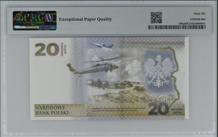 收藏联盟Quantum Auction 第211期拍卖  波兰2022年20兹罗提东部地区保卫纪念钞 PMG66