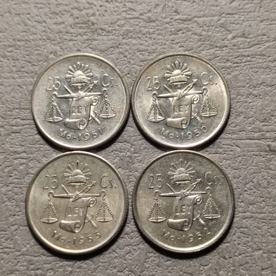 0起1加-纯粹捡漏拍-139场散币场 - 墨西哥1950-1953年不同年份25分天平银币4枚一组
