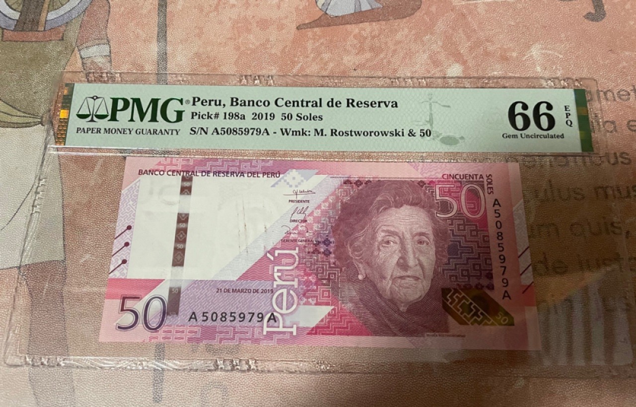 【Blue Auction】✨世界纸币精拍第252期——补号伦勃朗 【AA】秘鲁 2019年50索尔 PMG66EPQ  