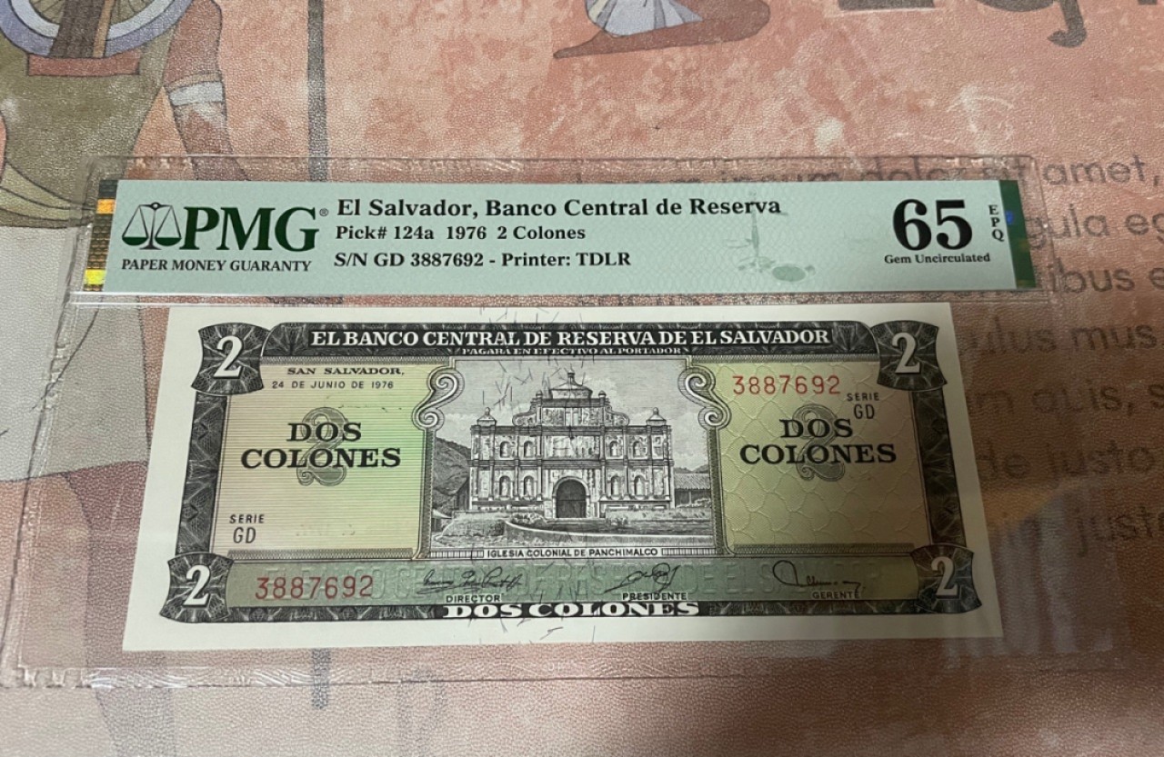 【Blue Auction】✨世界纸币精拍第252期——补号伦勃朗 萨尔瓦多 1976年2克朗 PMG65EPQ