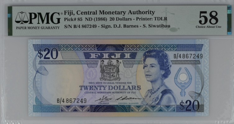 收藏联盟Quantum Auction 第211期拍卖  斐济1986年20元 PMG58 稀少高面值