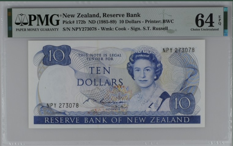 收藏联盟Quantum Auction 第211期拍卖  新西兰1985-89年20元 PMG64e 啄羊鹦鹉