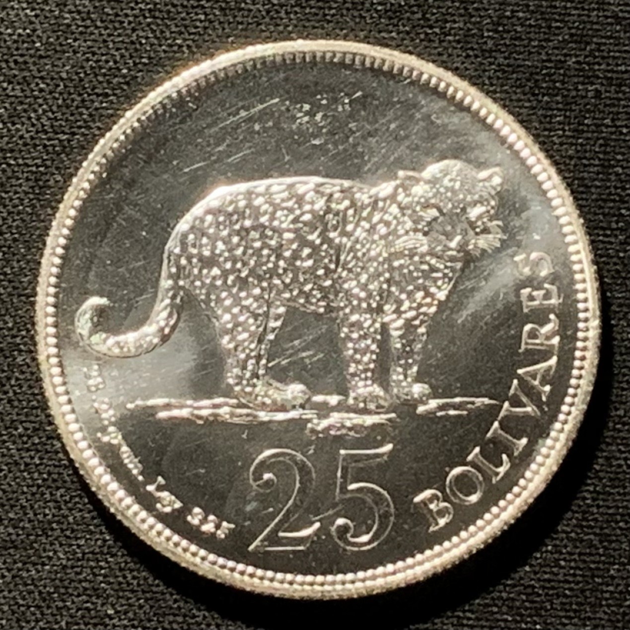 紫瑗钱币——第251期拍卖 委内瑞拉 1975年 保护动物 捷豹 25玻利瓦尔 28.28克 0.925银 UNC