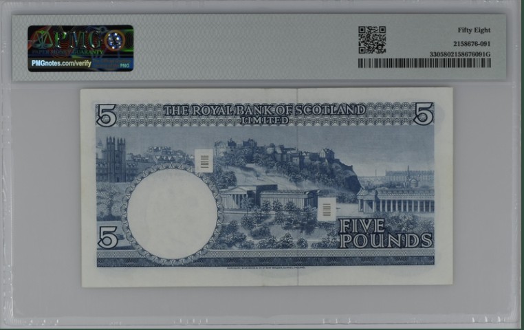 收藏联盟Quantum Auction 第211期拍卖  苏格兰皇家银行1969年5镑 PMG58